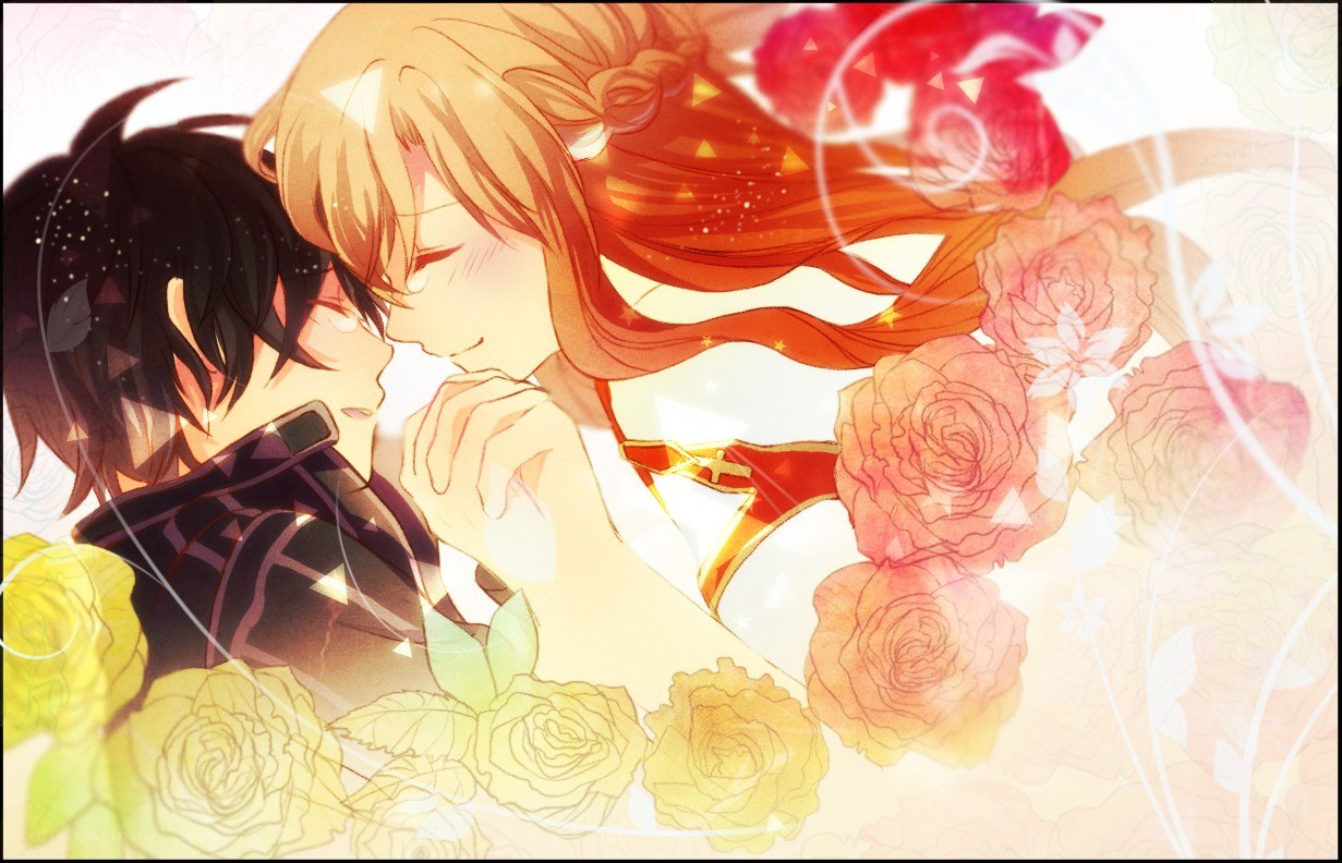 anime couple in roses