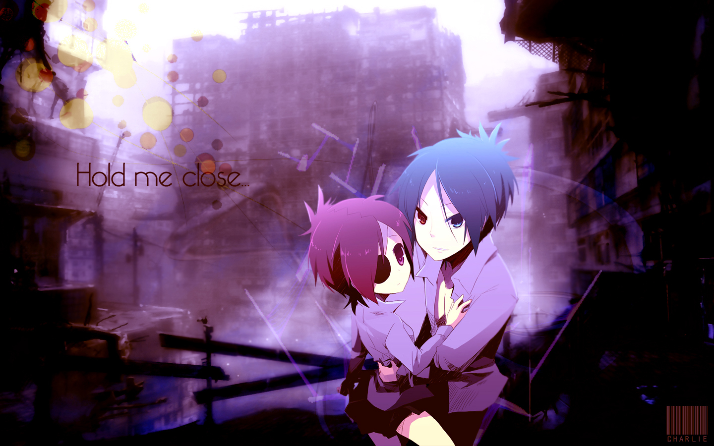 Anime couple in ruins