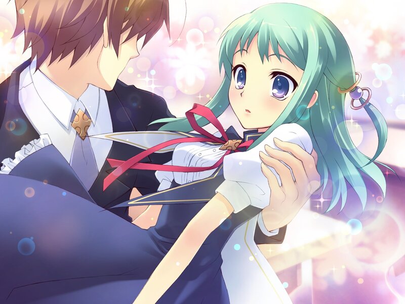 Anime couple in school uniforms