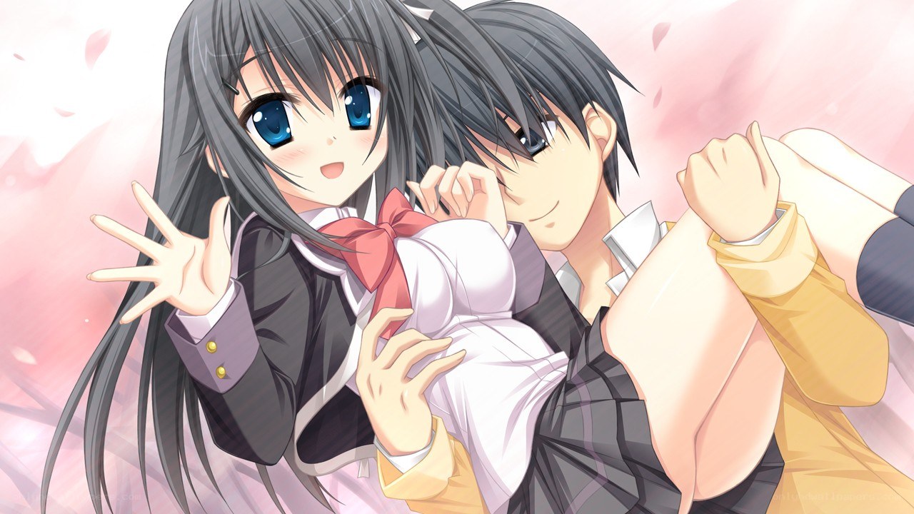 anime couple in school uniforms