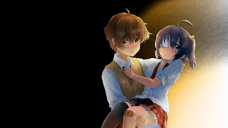 Anime couple in school uniforms