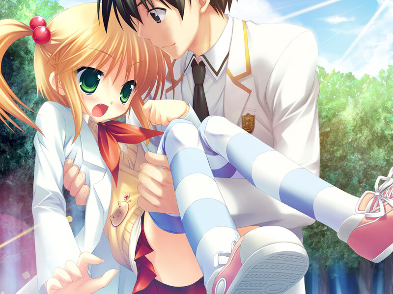 Anime couple in school uniforms