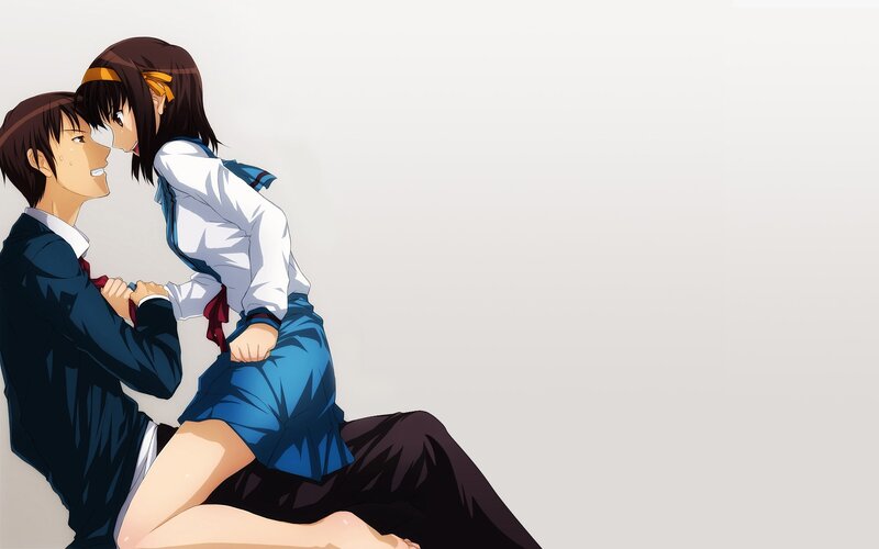 Anime Couple in School Uniforms — Blue, Romantic