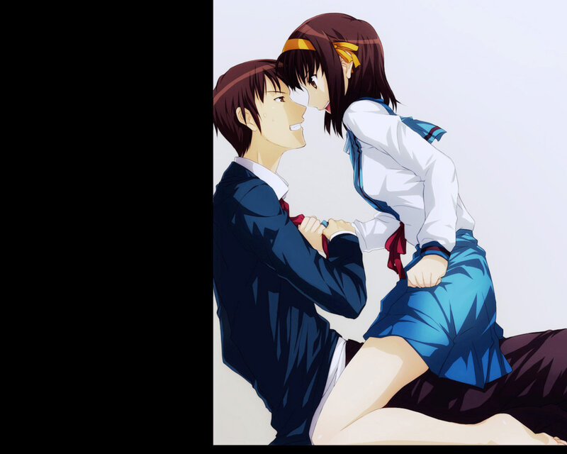 Anime Couple in School Uniforms — Blue