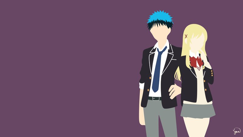 Anime Couple in School Uniforms — Purple, Calm