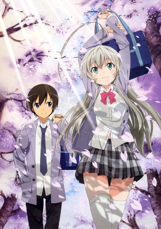 Anime Couple in School Uniforms — Purple, Serene