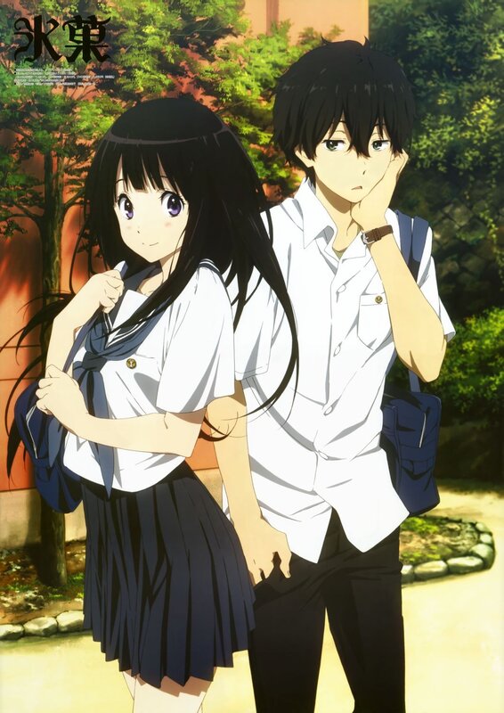 Anime Couple in School Uniforms — White, Calm