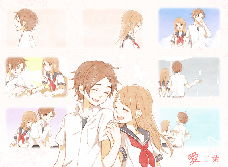 Anime Couple in School Uniforms — White
