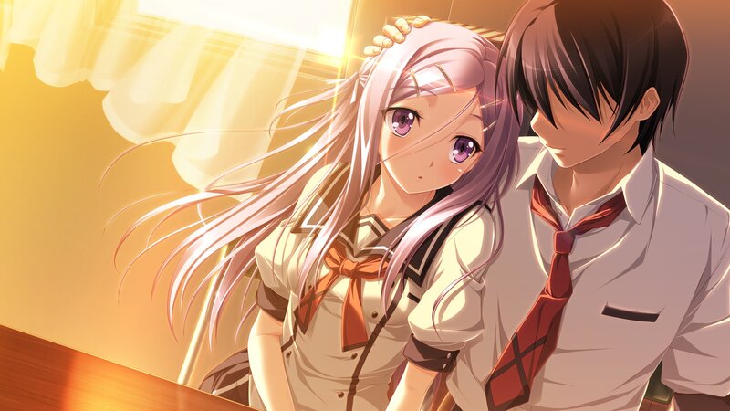 Anime Couple in School Uniforms — Yellow, Warm, Sunset