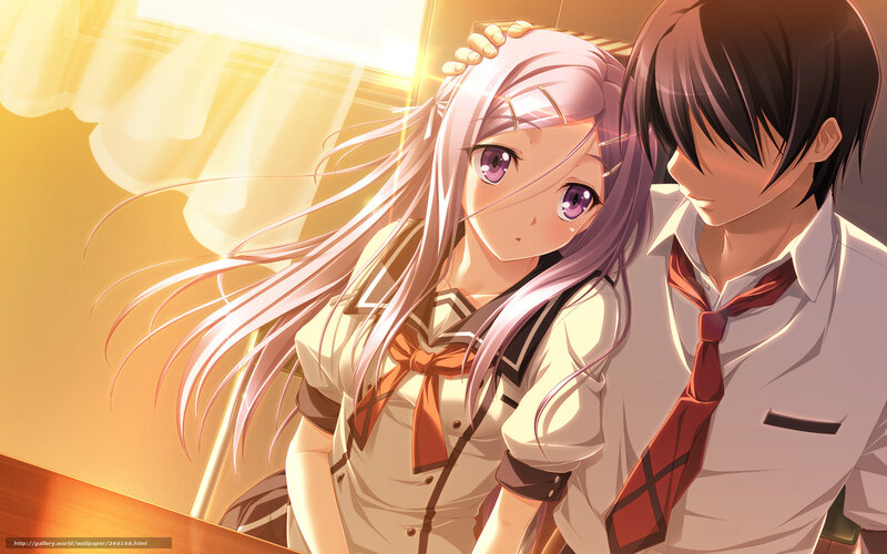 Anime Couple in School Uniforms — Yellow, Warm