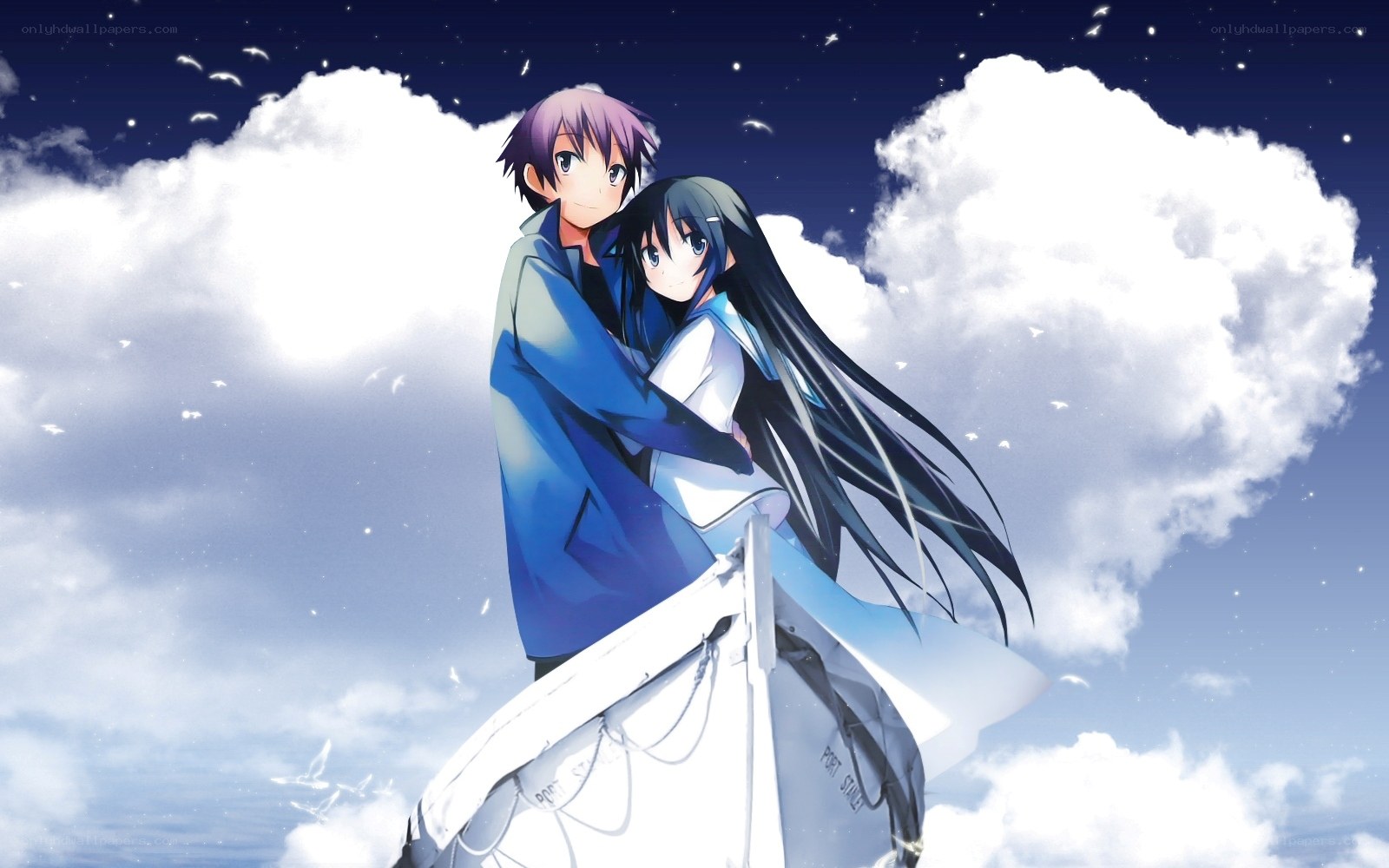 anime couple in sky