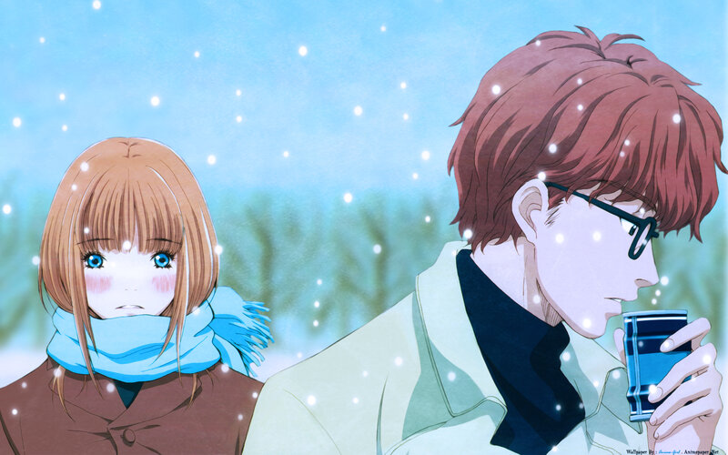 anime couple in snow