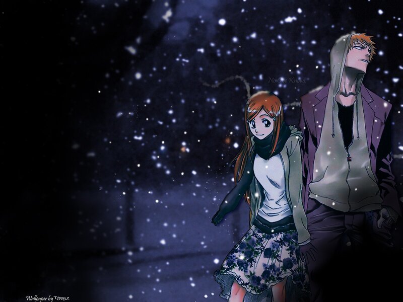 anime couple in snow