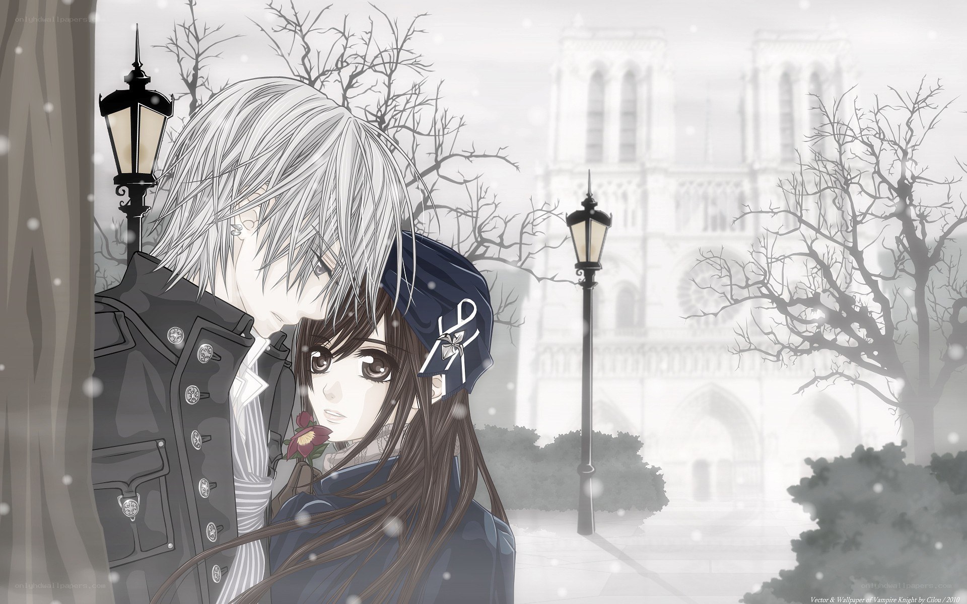 anime couple in snow