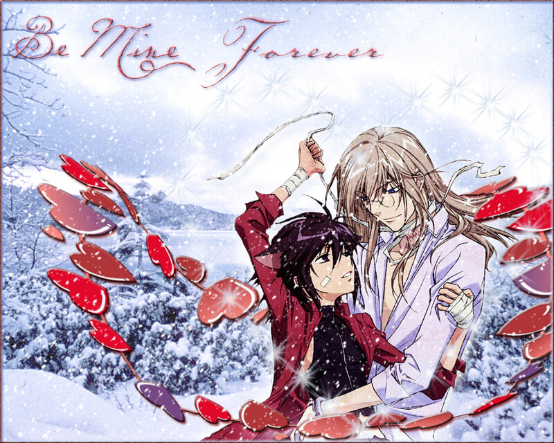 Anime couple in snow