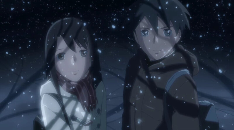 anime couple in snow