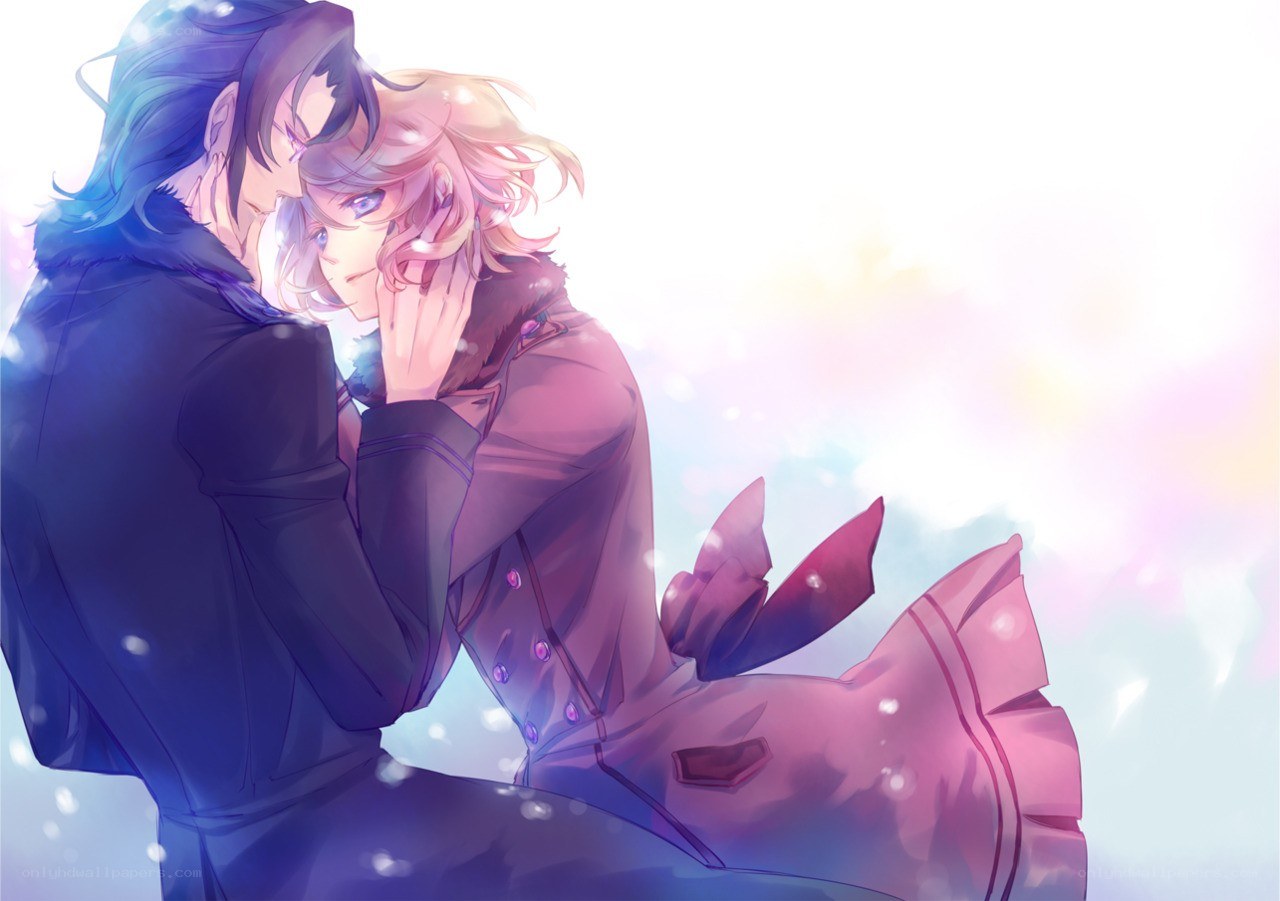 anime couple in snow