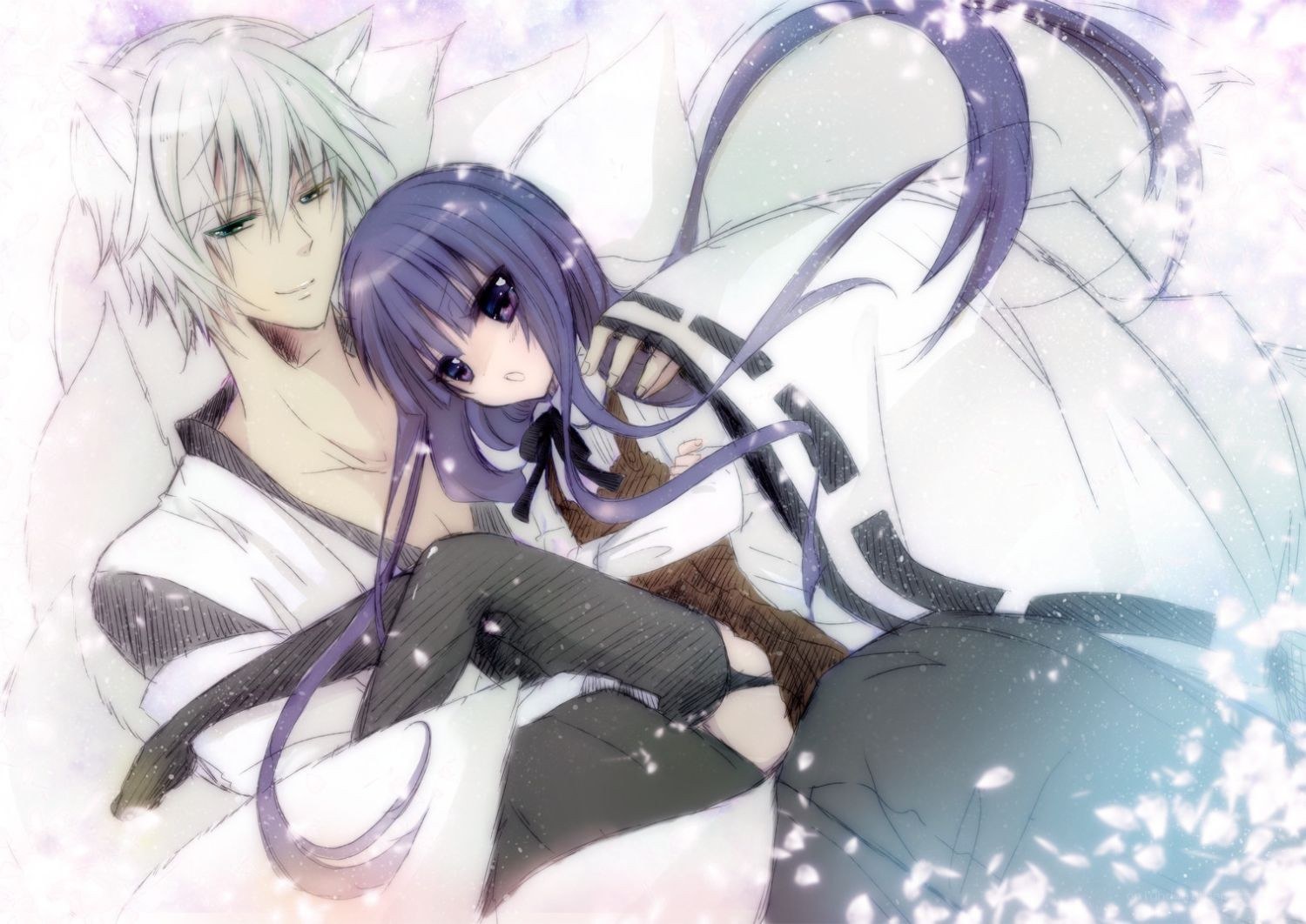 anime couple in snow
