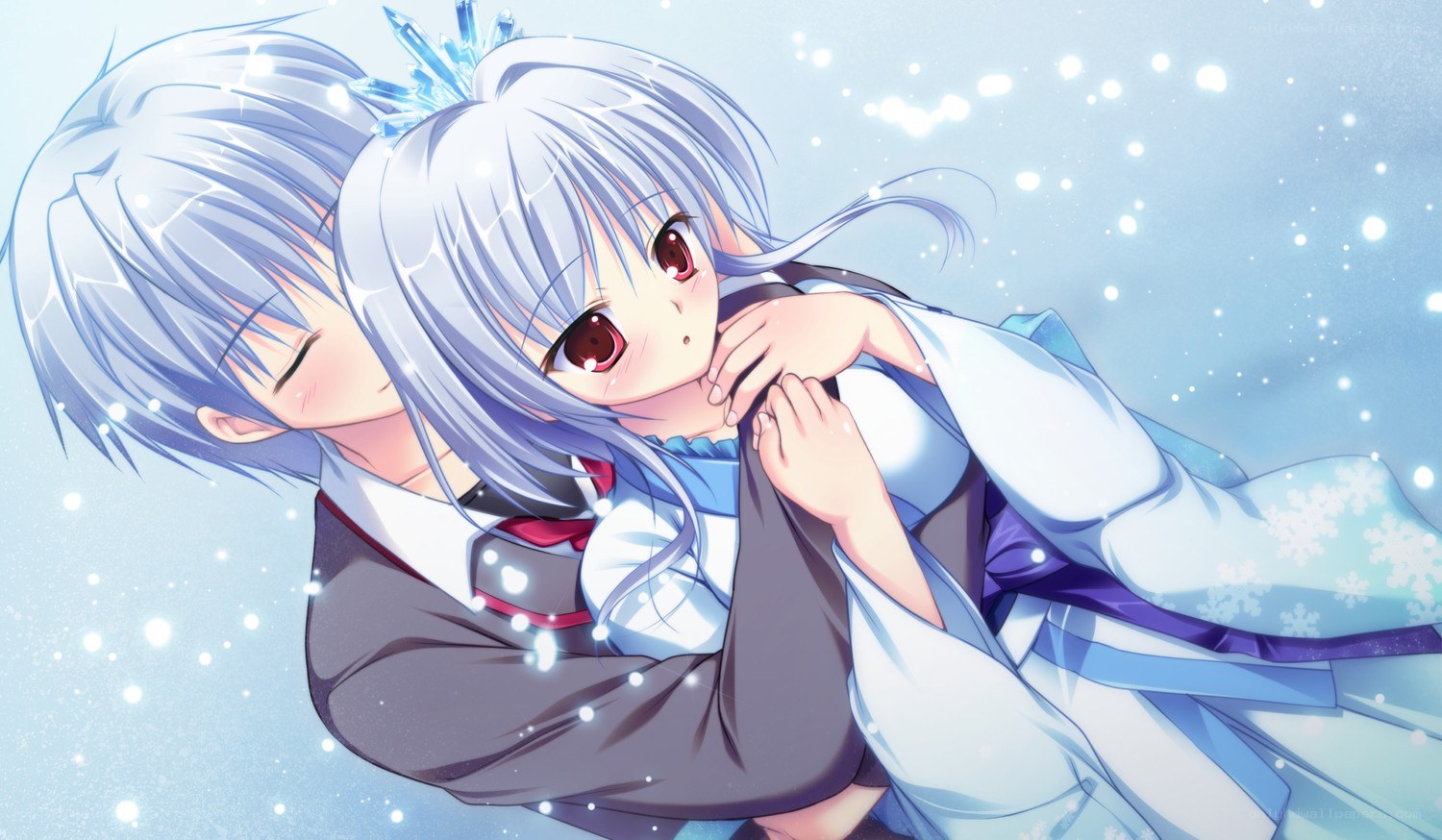 anime couple in snow