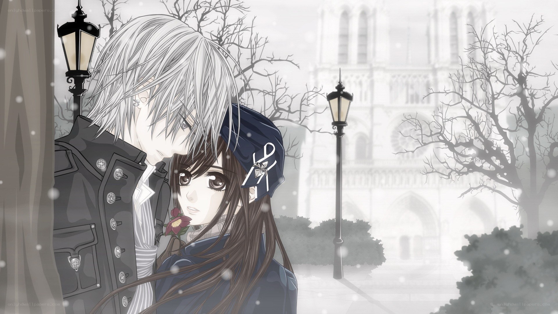anime couple in snow