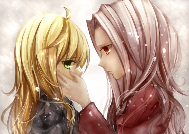 anime couple in snow