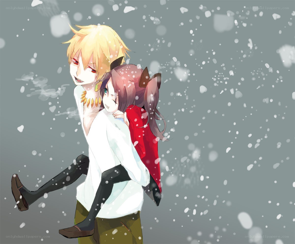 Anime couple in snow