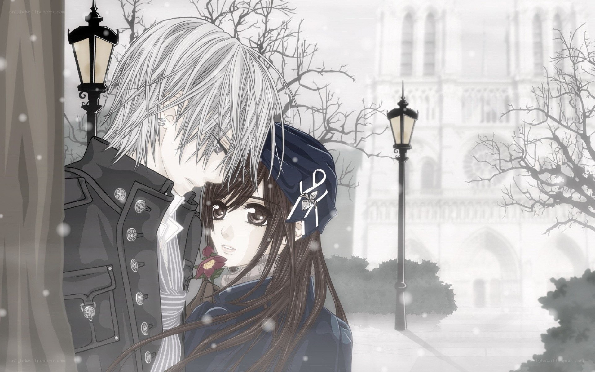 anime couple in snow