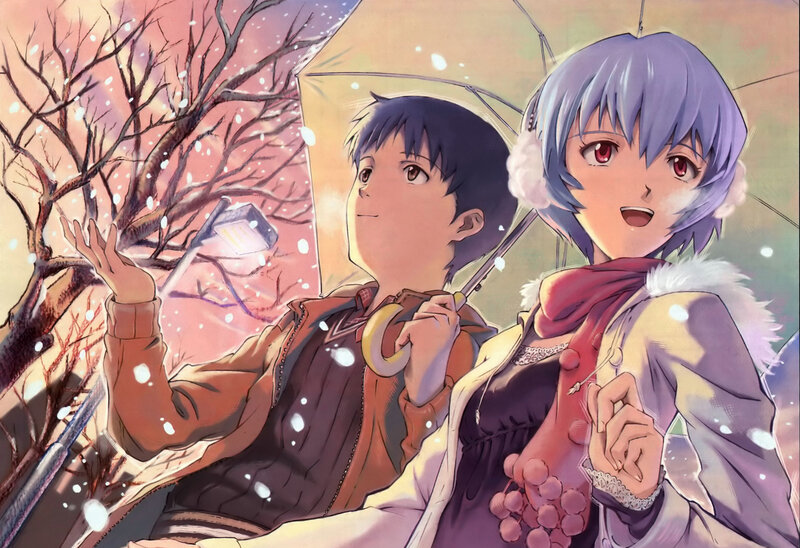 anime couple in snow