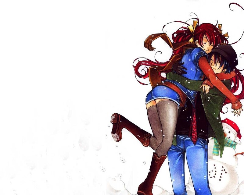 anime couple in snow