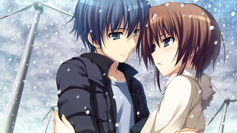 Anime Couple in Snow — Blue, Calm
