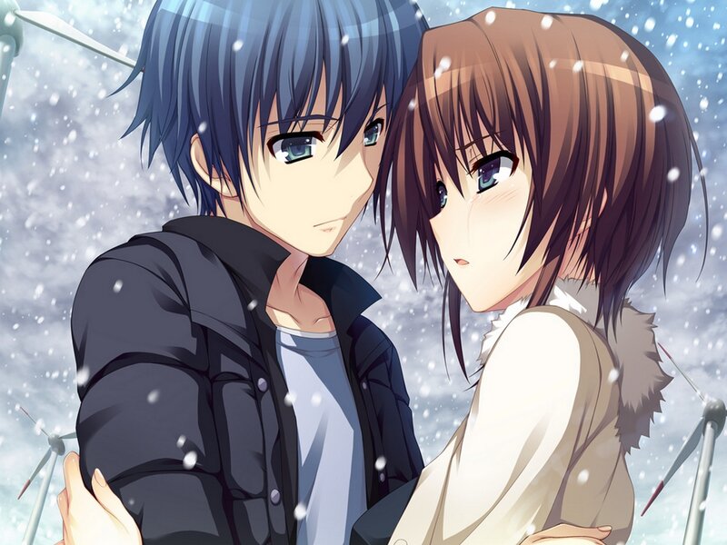 Anime Couple in Snow — Blue, Calm, Winter