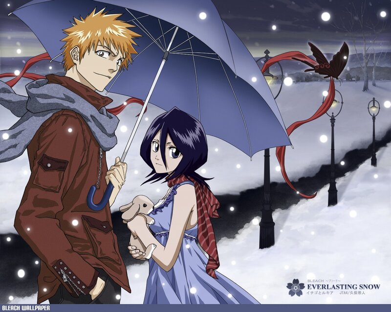 Anime Couple in Snow — Blue, Serene, Night