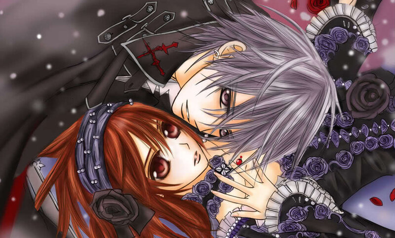 Anime Couple in Snow — Purple, Dramatic