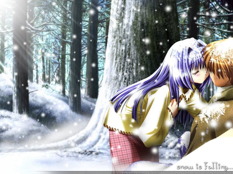 Anime Couple in Snow — White, Romantic