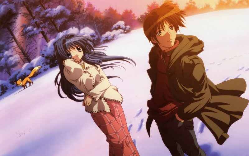 Anime Couple in Snow — White, Serene