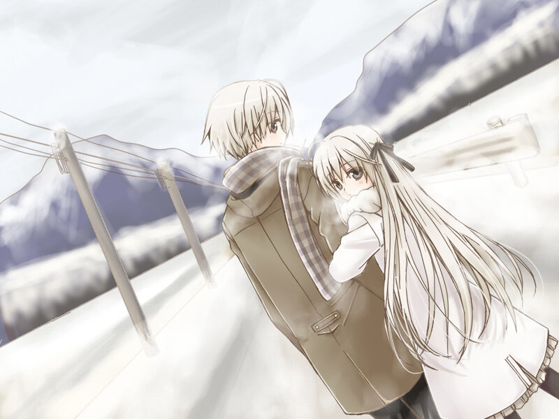 Anime Couple in Snow — White