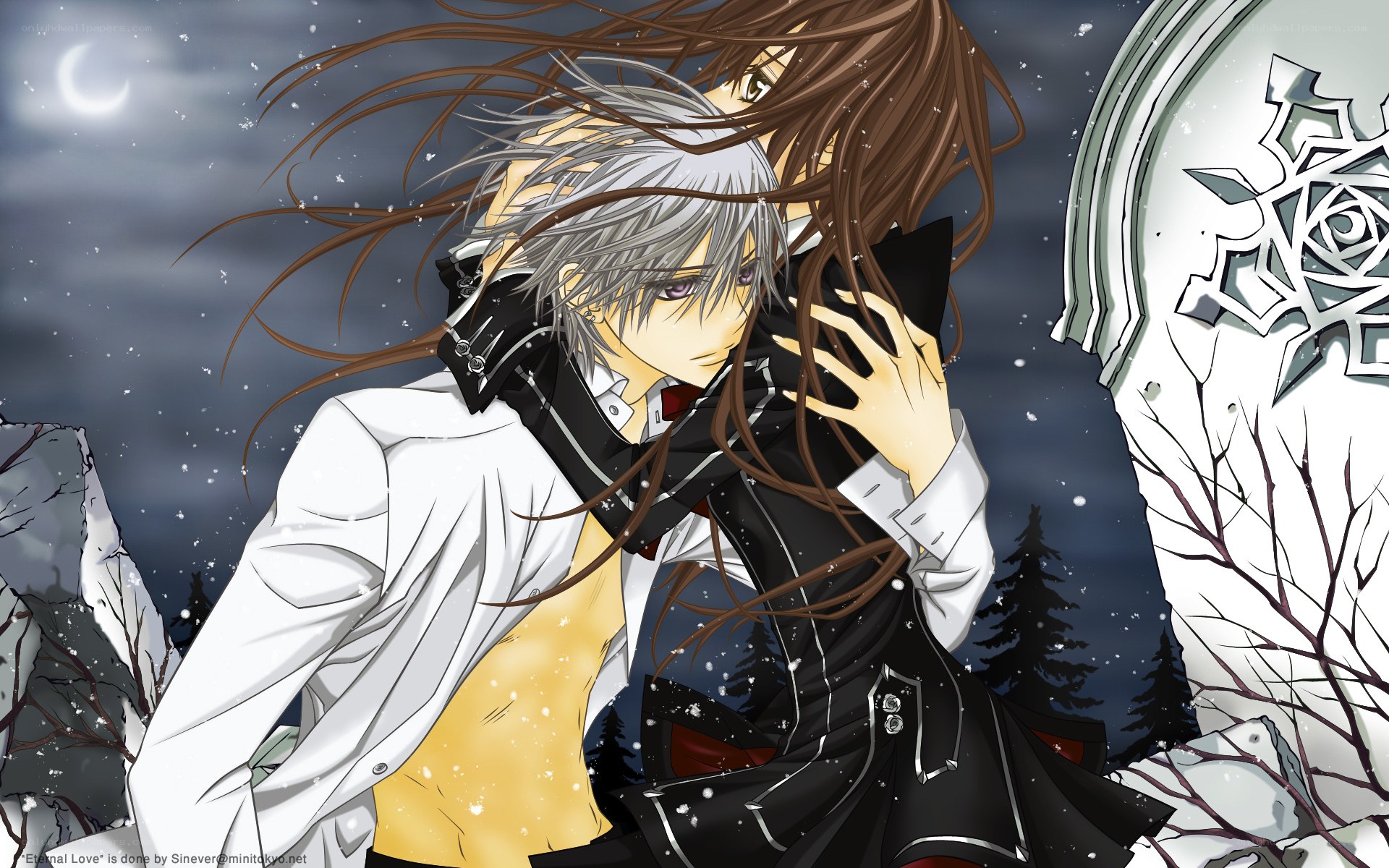 anime couple in snowy embrace