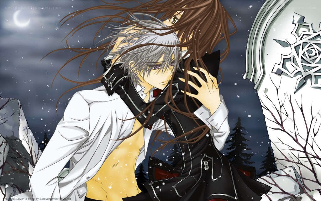 anime couple in snowy night