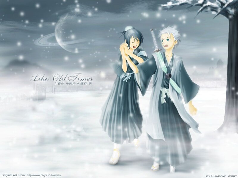 Anime couple in snowy scene