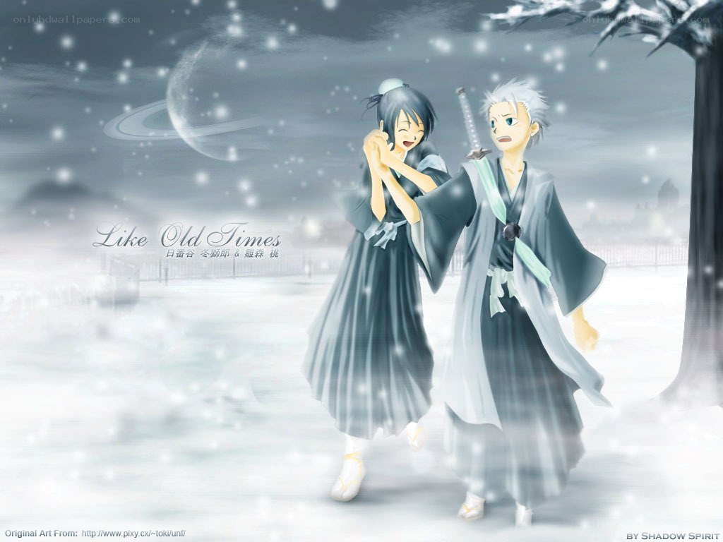 Anime couple in snowy scene