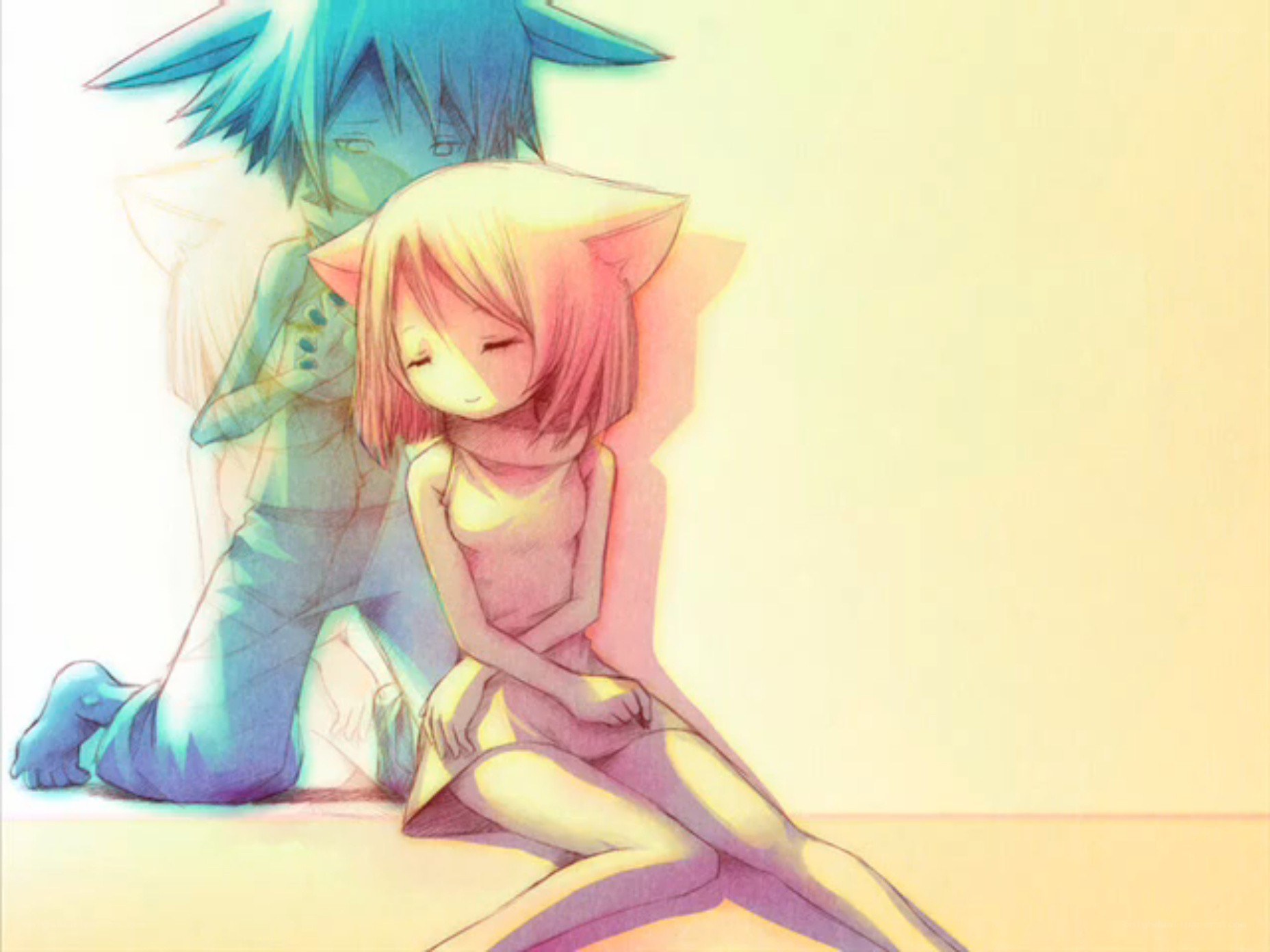 Anime couple in soft light