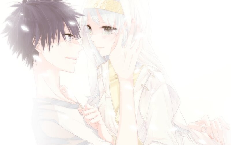 anime couple in soft light