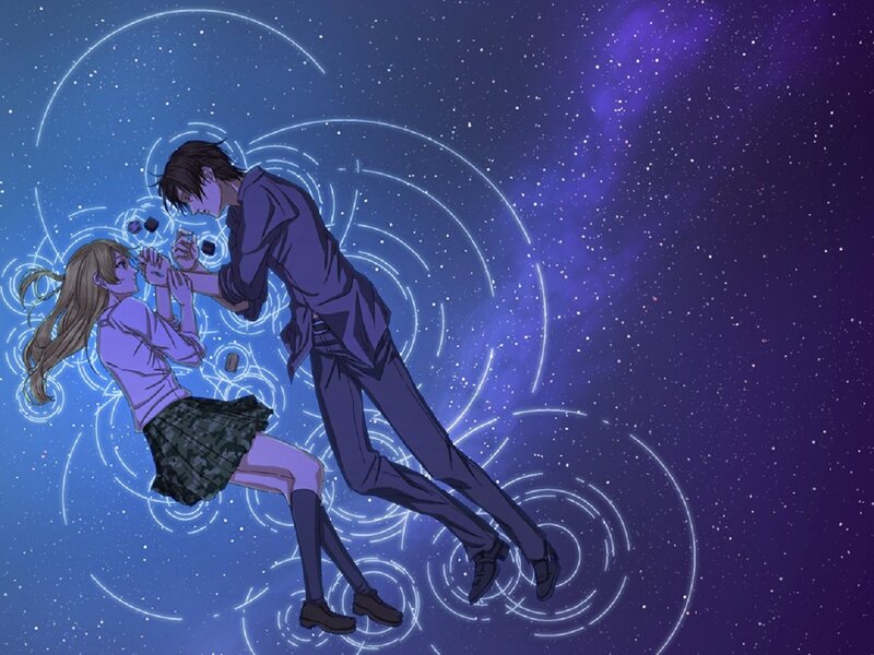 Anime Couple in Space — Blue, Dreamy, Night