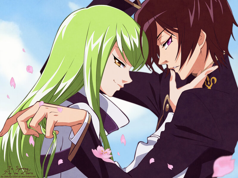 Anime couple in spring