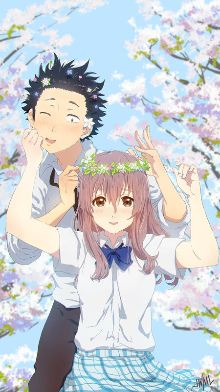 Anime Couple in Spring — Pink, Cheerful