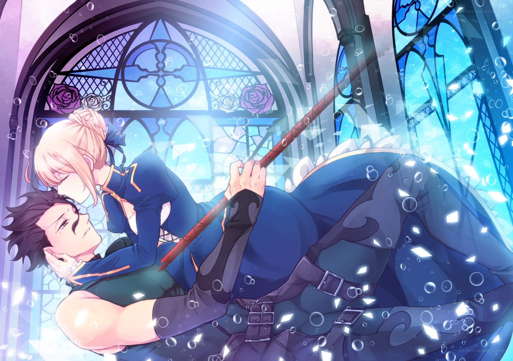 Anime couple in stained glass