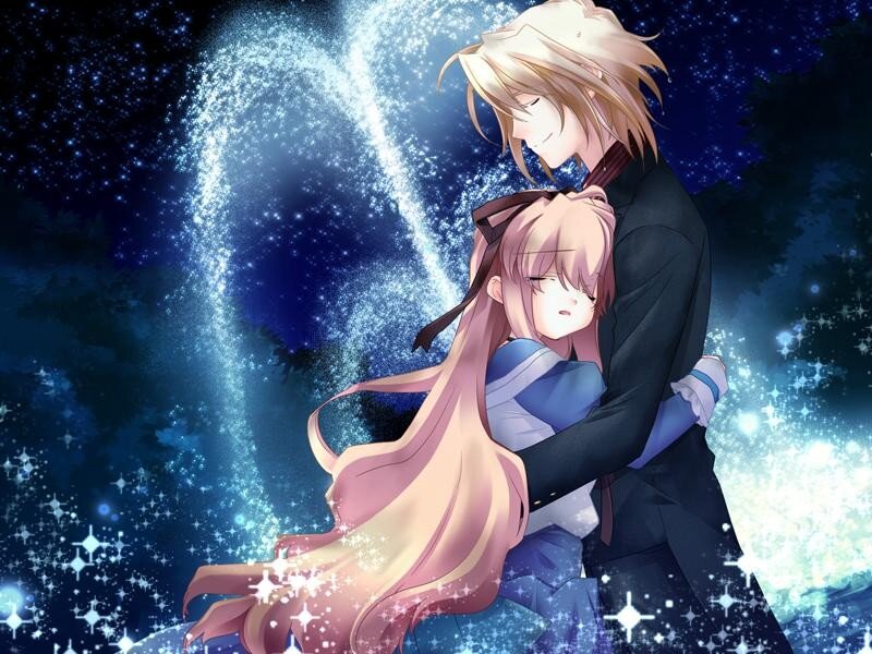 anime couple in starry embrace