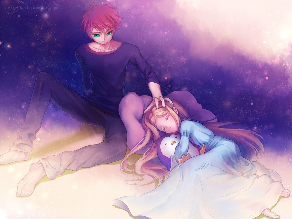 Anime couple in starry night