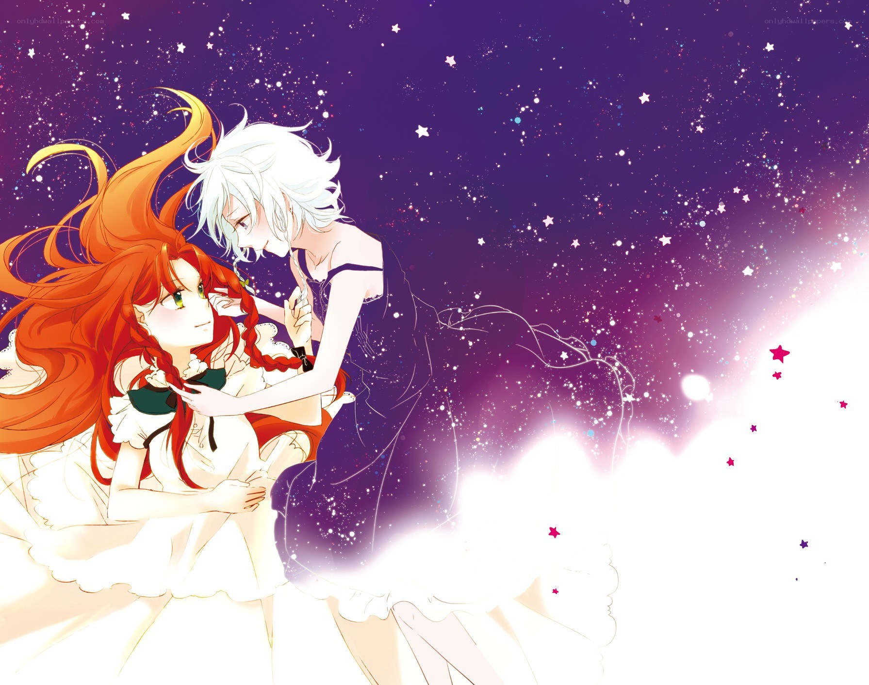 Anime couple in starry sky