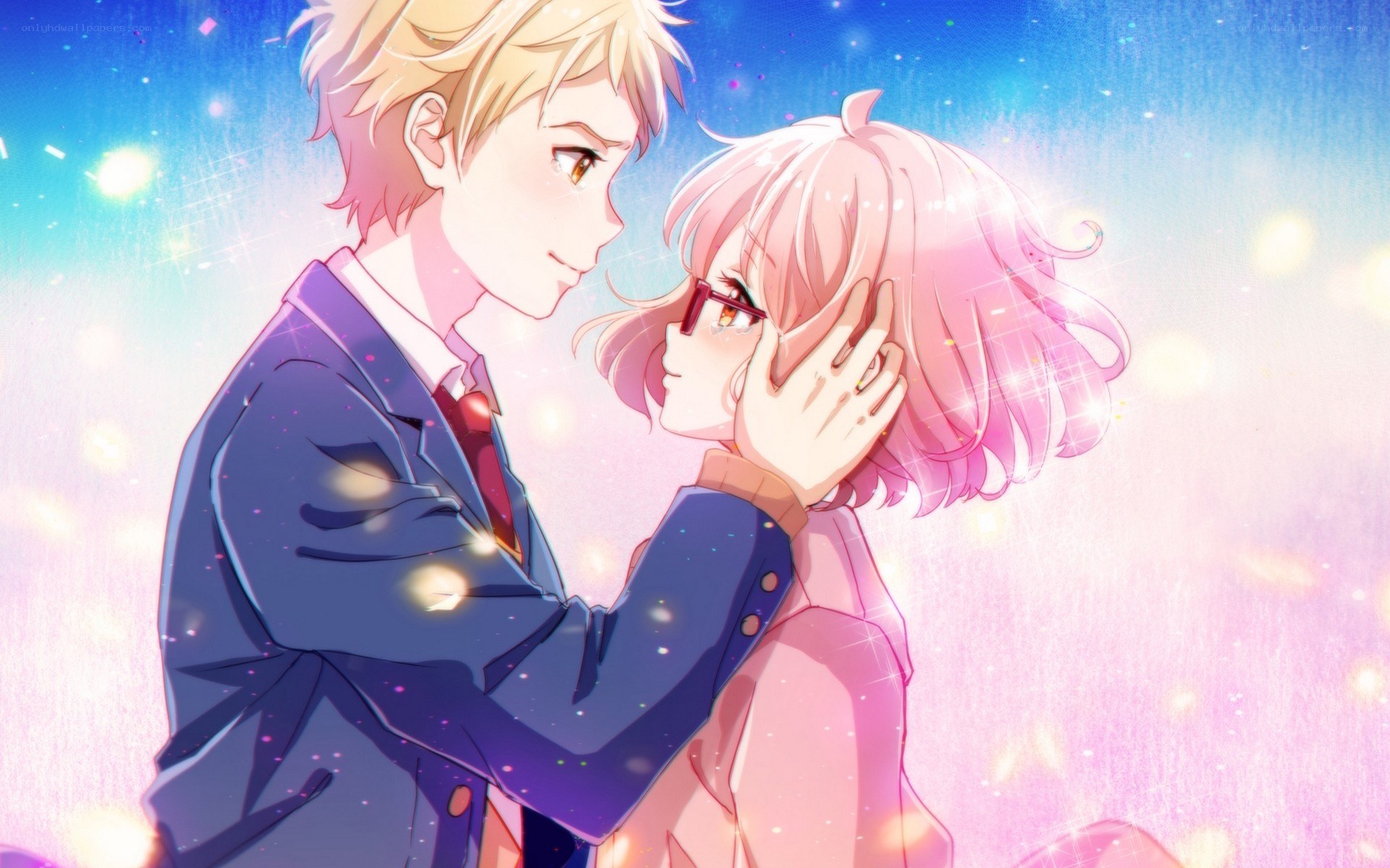 anime couple in starry sky